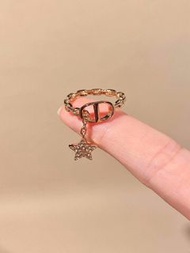 Dior/迪奧星星鏈條戒指 黃金色CD滿鑽開口指環 女款飾品送女友生日禮物