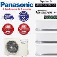 Panasonic Aero Series 5 Ticks System 3 Air Conditioner Air Con Aircon for 2 bedrooms &amp; 1 master + NEW Installation