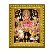 Goddess Maha Lakshmi, Ma Saraswati and Lord Ganesha Designer Golden Photo Frame (3) for Diwali, Deepavali Pooja, Decor