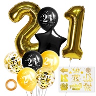 11Pcs Black Gold Birthday Party Balloon Set, 21 Years Old and Other Options, for Birthday Party
