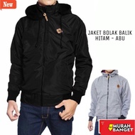 jaket kulit pria garut JAKET DC BOLAK BALIK / JAKET MOTOR / JAKET PARASUT HITAM-ABU