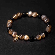 黑骨幹太陽石瑪瑙14KGF手鍊 | 黑色天然水晶手鏈禮物