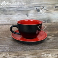 Ly tách cafe capuchino 220ml gốm sứ Bát Tràng cao cấp men đen lòng đỏ