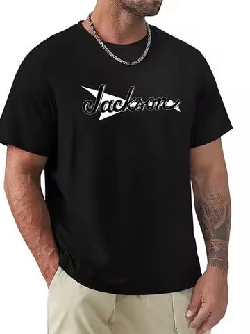 Men's Jackson Guitar Graphic T-Shirt 100% Cotton Bold Music-Themed T-Shirt with Iconic Band Letterin