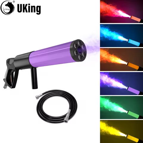 U'King LED Six Lights Carbon Dioxide Column Gun RGB Atmosphere Props Smoke Gun Dry Ice Gun For Bar W