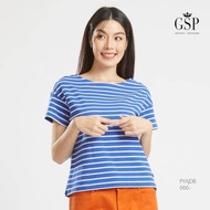 เสื้อยืด เสื้อยืดผู้หญิง GSP Blouse Lucky Stripes Short Sleeve Blouse เสื้อยืดแขนสั้นลายริ้วสีน้ำเงิน (PYAJDB)