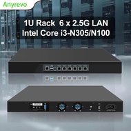 Anyrevo 1U N100 Firewall Rackmount 6 i226-V 2.5GbE LAN HD+VGA Dual Display DDR5 OPNsense Homelab Ser