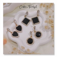 READY STOCK「CT2」Rhinestone Diamond Shinning Elegant Round Heart Square Shape Drop Earrings