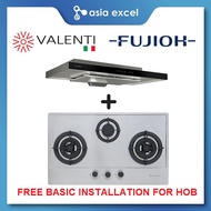 FUJIOH FR-MS1990R 90CM SLIMLINE HOOD + VALENTI VC830S 3 BURNER STAINLESS STEEL GAS HOB