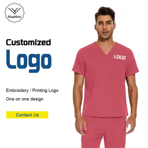 Niaahinn High Quality Scrub Top Work Wear Surgical Gown Customized Logo Hospital Doctors Nurses Acce