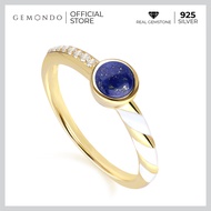 Gemondo แหวนเงินแท้ 925 Sterling Silver ประดับลาพิสลาซูลี (Lapis Lazuli) และโทแพซไร้สี (Colorless Topaz) : แหวนพลอยแท้