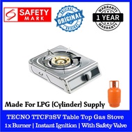 Tecno TTCF3SV / TTC-F3SV Table Top Gas Hob. 1 x Burner. Made For LPG (Cylinder) Gas Supply. 1 Year Warranty.