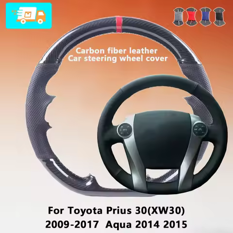Customized Fit Carbon Fiber Leather Car Steering Wheel Cover For Toyota Prius 30(XW30) 2009-2017 Aqu