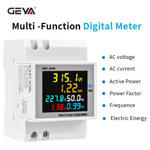 GEYA 6IN1 AC Monitor KWH Electric Energy Frequency Meter 250V-450V AC Voltage Current Electric Multi