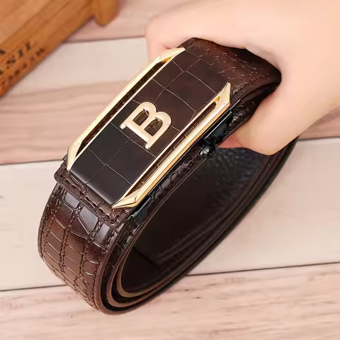 Men's Automatic Buckle Crocodile Pattern Belt - Trendy Design, Ideal for Jeans and Various Outfits, 