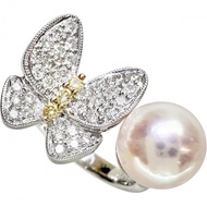 Size 13.5 Akoya Pearl 8.8mm Diamond 0.45ct Ring K18WG White Gold/K18 Gold 8.0g Women's [Used]