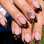 Halloween Black French Wearable Nails - 3D Spider Web Adhesive Manicure Patchs