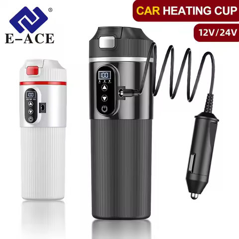 E-ACE 500ML Electric Heating Car Kettle 12V/24V Heater Cup Stainless Steel Fast Heating for SUV Truc