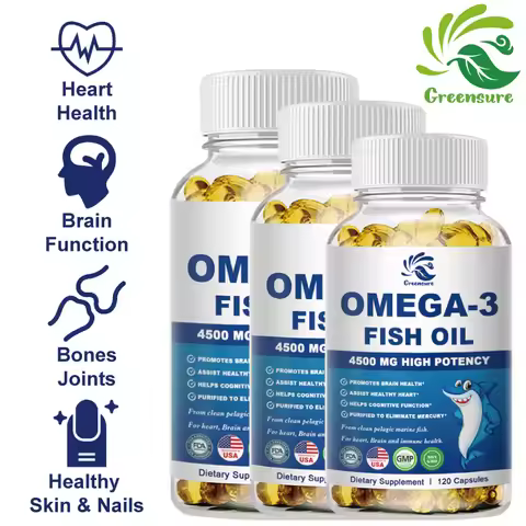 Greensure Omega 3 Fish Oil Capsules Support Brain & Nervous System Health, Cardiovascular & Skin Hea