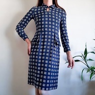 PIERRE BALMAIN 復古 70 年代抽象連身裙梭織布料長袖連身裙尺寸