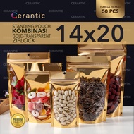 Standing Pouch Kombinasi Plastik Aluminium Foil Emas 14x20 - 500 gr