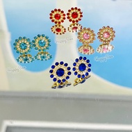Colorful peacock flower stud earrings stainless / plastic / titanium gems