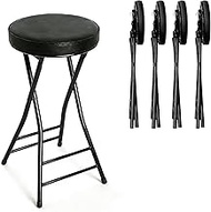 Folding Bar Stool,24 Inch Tall Foldable Stool Chair,4PCS Height Cushioned Leather Padded Bar Chair f