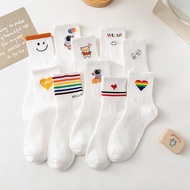 White socks, cartoon print. cute socks ankle socks fashion socks School socks cute pattern socks