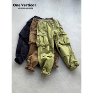 Japanese retro distressed casual pants, loose straight-leg multi-pocket cargo pants, cuffed, versati