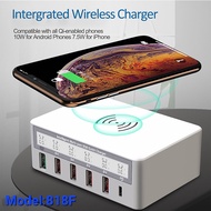 6 Ports USB C Charger QI Wireless Charger For iPhone11 X XS Samsung Xiaomi QC3.0 Fast Charger PD Qui