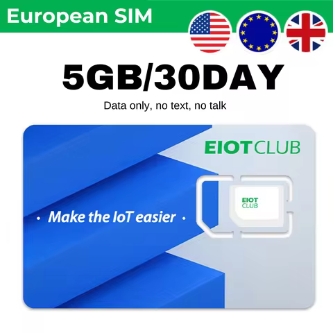 EIOTCLUB Europe & US Data SIM Card - 5GB 30DAY, 5G/4G High Speed Travel SIM, Data-Only, Rechargeable