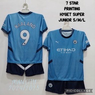 Manchester City home 24/25 Haaland Kids Football Jersey with full printing Embroidery logo, man City