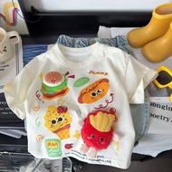 Three-Dimensional Doll Children Short-Sleeved T-Shirt Suit Boys Girls 2025 Pure Cotton French Fries 