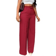 Women Suit Pants High Waist Button Zipper Fly Office Lady Trousers with Pockets Solid Color Straight