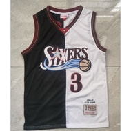 2025 NBA Philadelphia 76ers No.3 Iverson Jersey, Black and White Basketball Jersey