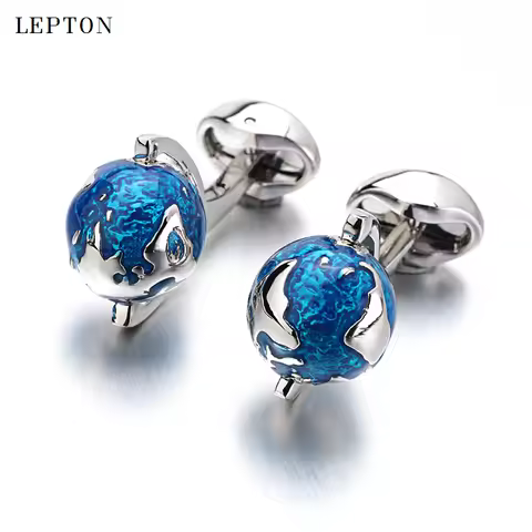 Hot Sale Globe Earth Cufflinks Blue Rotatable globe planet earth World Map Cuff links Christmas Gift