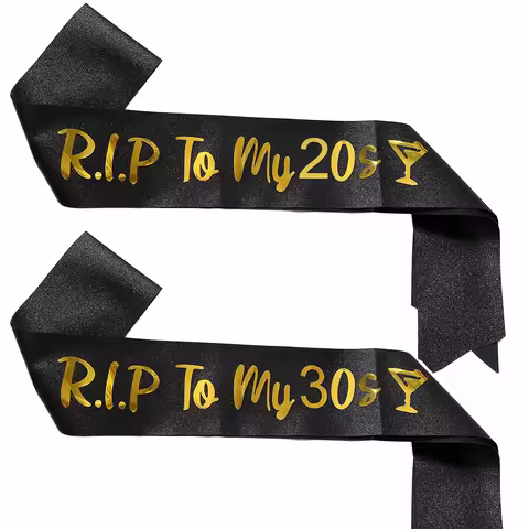 Rip to My 30s 20s Sash Black for Women Number 40th 30th Birthday Decoration Black Glitter Fabric wit