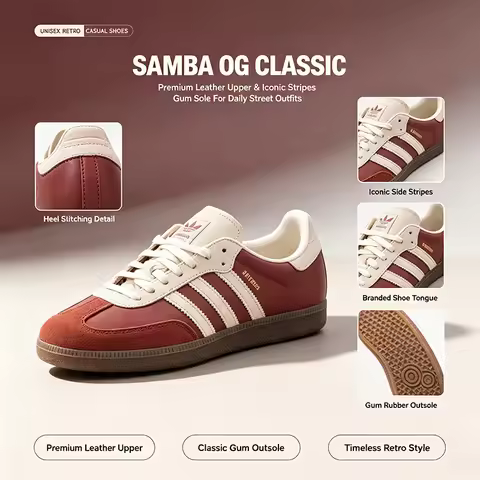 Official Adidas Genuine SAMBA OG JI3216 Low Top Skateboard Shoes Unisex Red Suede Leather Gum Sole R