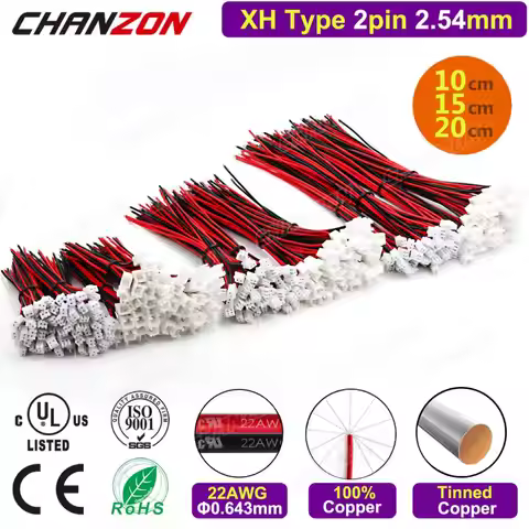22AWG XH 2.54mm Connector Cable for JST XH2.54 2.54 mm 2 Pin Adapter 2Pin Micro Battery Male Female 