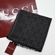 超級新【CP 精選🌟錯過拍大腿】Gucci 古馳 雙G緹花 黑灰 羊毛絲綢 披肩圍巾 大絲巾 聖誕好禮🎁