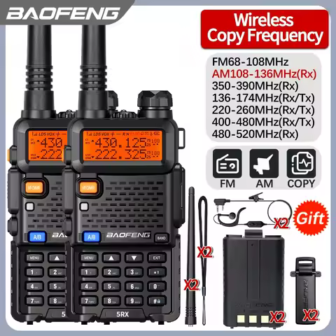 2Pack BAOFENG UV5R 5RX Upgraded Dual Band Ham Radio with Air Band Frequency Copy for Camping Long Ra