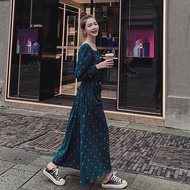 Freesize polka dot long dress with waist belt (Guangzhou product)