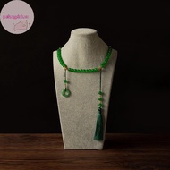 Pufangpink Chinese Style Long Green Bead Necklace Buddhist Buddha Meditation Green Crystal Necklace 