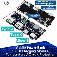 QC4.0 QC3.0 LED Dual USB 5V 4.5A 22.5W Micro/Type-C USB 18650 Charging Module Temperature / Circuit 