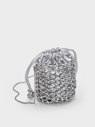 串珠編織水桶包 - 銀色