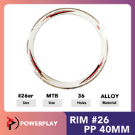 Powerplay Bicycle Wheel Rim #26 PP 40mm 36 Holes Alloy for 26er Mountain Bikes