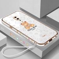casing for oppo f11 pro f7 f5 a1k f11 f9 pro new teddy bear electroplating straight edge camera protection non-slip stain resistant with lanyard