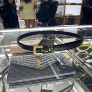 French Counter YSL Saint Laurent Classic Belt Black logo Glossy Distressed Cowhide Ladies Belt 2cm W