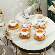 European Style Phnom Penh Ceramic Coffee Cup Set Bamboo Wood Coaster Afternoon Tea Set Gift Box N3O1