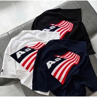 AA Studio Men's and Women's T-Shirt with Ruffled Flag Embroidery, Loose-Sleeve, 2-Way Cotton Full Ta